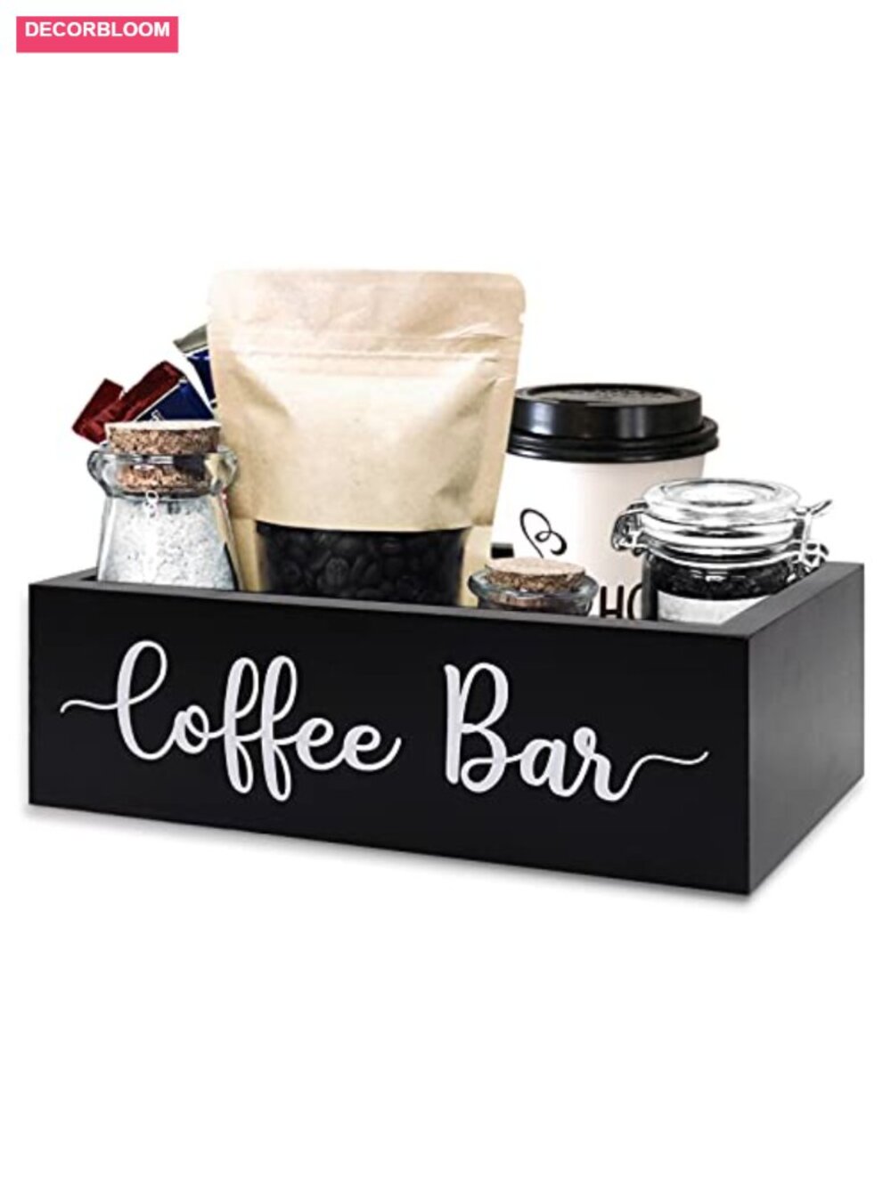 Coffee Station Organizer Wood Countertop Box for Bar Decor